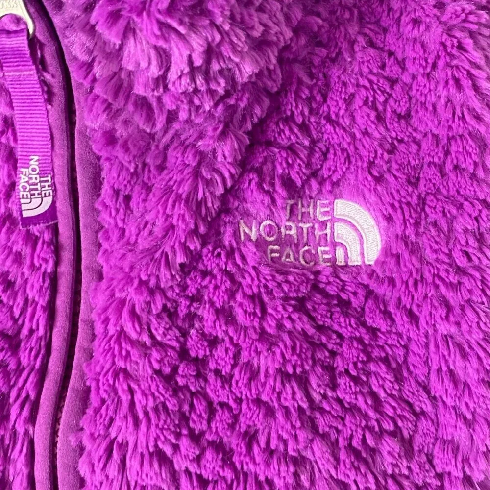 THE‎ NORTH FACE Girls Fuzzy Fleece Jacket Sz L Purple Full Zip Winter hg14